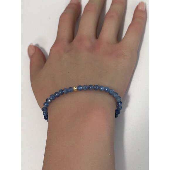 Natural Kyanite Gemstones Mini 4mm 18K Gold Bar Faceted Charm Bead - Picture 4 of 4